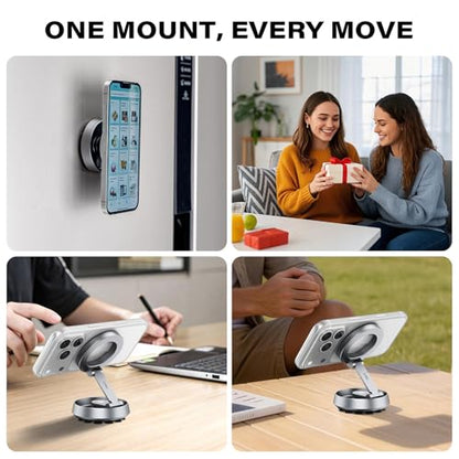 A2C Gym Magnetic Phone Holder, Aluminum Alloy Phone Mount with Suction Cup - color: Silver