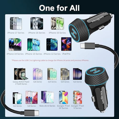 2 Pack 90W USB C Car Charger Super Fast Charge for iPhone/Samsung-5ft Cable - size: 5 ft