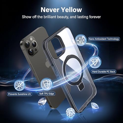 Magnetic Case for iPhone 13 Pro - [Built-in Invisible Stand] [Compatible with MagSafe] [Military Grade Drop Protection] Anti-Yellowing Hard Back Silicone Edge Cover, 6.1", Clear Black - color: Clear Black, size: iPhone 13 Pro 6.1''