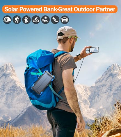 GOODaaa Solar Power Bank 24000mAh, Portable Charger with 4 Built-in Cables - color: Blue
