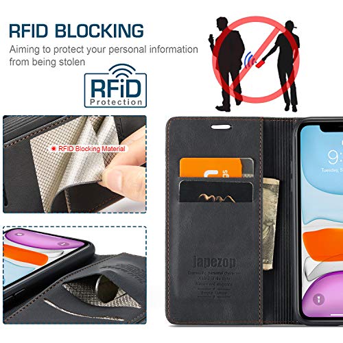 japezop Compatible with iPhone 11 Case,iPhone 11 Case Wallet with[RFID Blocking] Card Holder Kickstand, Leather Flip Wallet Case for iPhone 11 6.1 inch(Black) - color: Black, size: iPhone 11 6.1 Inch
