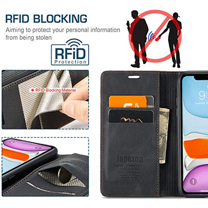 japezop Compatible with iPhone 11 Case,iPhone 11 Case Wallet with[RFID Blocking] Card Holder Kickstand, Leather Flip Wallet Case for iPhone 11 6.1 inch(Black) - color: Black, size: iPhone 11 6.1 Inch