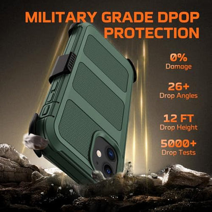 for iPhone 11 Case with Belt Clip Holster,Anti-Drop Shockproof Bumper Phone Cases w/2x Screen Protectors & Kickstand,Rugged Heavy Duty Military Grade Protective Defender Cover (Dark Green) - color: Dark Green W/Belt Clip