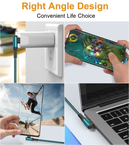 USB to USB C Cable Right Angle 3.1A Fast Charger Carplay 2Pack 3.3ft Green - color: green, size: 3.3ft+3.3ft