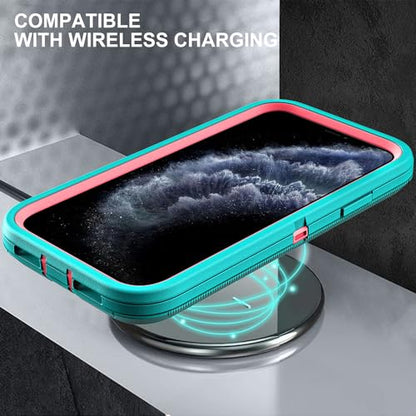 YKHJKLEC for iPhone 11 Pro Max Case, Military Grade 3 in 1 Heavy Duty Shockproof/Drop Proof/Dust Proof Case with 2Pcs Tempered Glass Screen Protector (Aqua Blue/Pink) - color: Aqua Blue/Pink