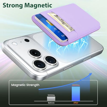 takyu Wallet Compatible with Magsafe, Elastic Cloth Fabric 2600Gs Secure Magnetic Strength Minimalist Wallet Phone Credit Card Holder Compatible with iPhone 17 16 15 14 13 12 Series Case - color: Light-purple