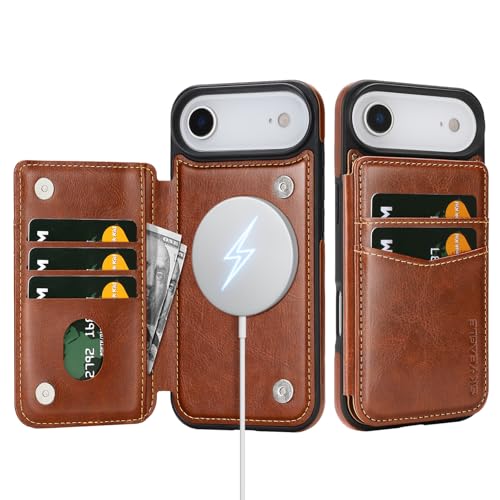 SkyEagle Compatible with MagSafe iPhone 17 Air Case Wallet,Brown | Magnetic Clasp,RFID Blocking,PU Leather,Flip Folio Shockproof Phone Cover,with Credit Card Slots & Kickstand for Men & Women - color: Brown, size: iPhone 17 Air - 6.5"