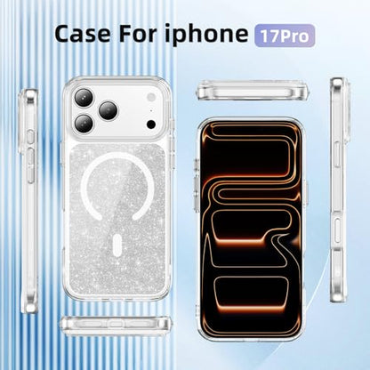 LEMAXELERS Magnetic Clear Glitter Case for iPhone 17 Pro -Clear SF | Compatible with MagSafe, Crystal Sparkly Bling Clear TPU Bumper Hard PC Slim Shockproof Protective Cover - color: Clear, size: iPhone 17 Pro
