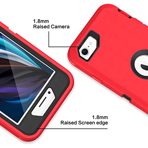 MXX Case Designed for iPhone SE Case 2020 /SE 2022 Heavy Duty Protective Case with Screen Protector [3 Layers] Rugged Rubber Protection Cover & Rotating 360 Degree Belt Clip SE 3rd/2nd Gen (Red/Black) - color: Red/Black
