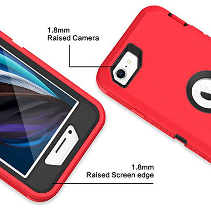 MXX Case Designed for iPhone SE Case 2020 /SE 2022 Heavy Duty Protective Case with Screen Protector [3 Layers] Rugged Rubber Protection Cover & Rotating 360 Degree Belt Clip SE 3rd/2nd Gen (Red/Black) - color: Red/Black