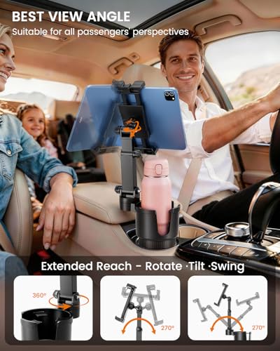 OHLPRO Cup Holder Tablet Mount for Car, Anti-Shake iPad Stand with Drink Holder Fits 5-17" iPad, Tab S10, iPhone, Heavy Duty Truck Vehicle Auto Accessories, Dual Handle Slots Large Mugs - size: 5-17'' Clamp+4.33''Cup