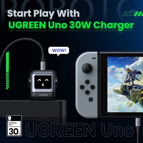 UGREEN Uno 30W USB C Charger, Compact Robot GaN Fast Charging Block, Black - color: Black