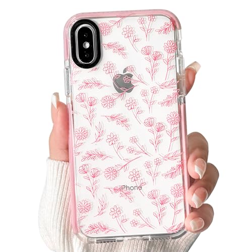 NITITOP Compatible for iPhone X/XS Case Cute Flower Floral Clear for Women Girl Ultra Slim Crystal Shockproof Soft TPU Anti-Yellow Protective Phone Cover - Clear Pink - color: Clear Pink, size: iPhone X / XS