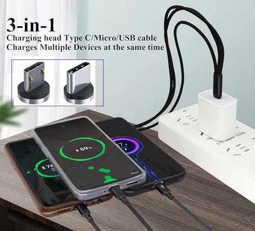 2Pack/4Ft 3 in 1 USB C Splitter Cable USB C 2.0 Male to Dual Type C Male+Micro USB Male Charge Cable 2A Fast Charge,Compatible for Most Mobile Phones and Tablets Devices(Black-2Type C+1Micro)