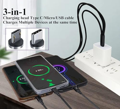 2Pack/4Ft 3 in 1 USB C Splitter Cable USB C 2.0 Male to Dual Type C Male+Micro USB Male Charge Cable 2A Fast Charge,Compatible for Most Mobile Phones and Tablets Devices(Black-2Type C+1Micro)