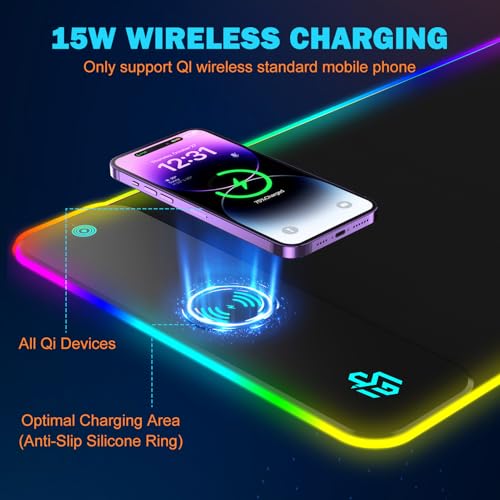 TARKARI Mouse Pad Gaming Wireless Charging, 800x300x4mm, Black