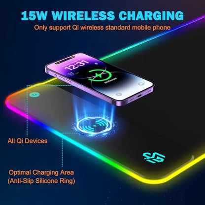 TARKARI Mouse Pad Gaming Wireless Charging, 800x300x4mm, Black