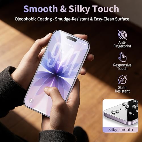 2 Pack for iPhone 17 Screen Protector, 9H+ Hardness Tempered Glass Full Edge Coverage, Military-Grade Shatter Protection, HD Clear & Sensitive Touch, Easy Installation - size: for iPhone 17