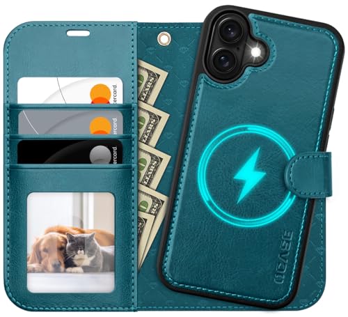 OCASE for iPhone 16 Case Detachable Wallet Case with Card Holder, 2 in 1 Pu Leather Flip Folio with RFID Blocking Stand Wrist Strap Shockproof Phone Cover 6.1 Inch 2024, Peacock Blue - color: Peacock Blue, size: iPhone 16