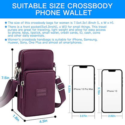 YINHEXI Small Crossbody Bags for Women Trendy, Mini Triple Compartment Cell Phone Crossbody Wallet Purses - color: Dark Purple