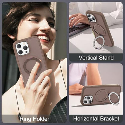 Compatible with iPhone 16 Pro Case with Magnetic Ring Stand [Compatible with Mag-Safe] [Built-in Screen Protector] Military-Grade Drop Protection Matte Translucent Phone Case, Desert Brown - color: Desert Brown, size: Iphone 16 Pro