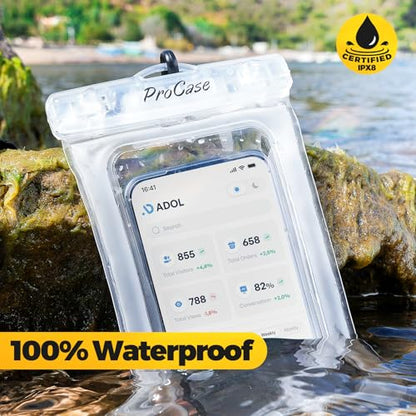 ProCase 2 Pack Floating Waterproof Phone Pouch, IPX8 Dry Bag for 7" Phones | Fits iPhone 17/16/15/14, Galaxy S24/S23 & Pixel 8/7. Touchscreen Waterproof Pouch for Swimming, Diving & Snow -Clear - color: Clear