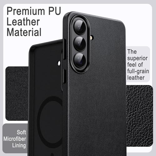 JETech Vegan Leather Case for Samsung Galaxy S26, Black | Compatible with MagSafe, Anti-Slip Grip Phone Cover, Metal Button, Soft Microfiber Lining - color: Black, size: Galaxy S26