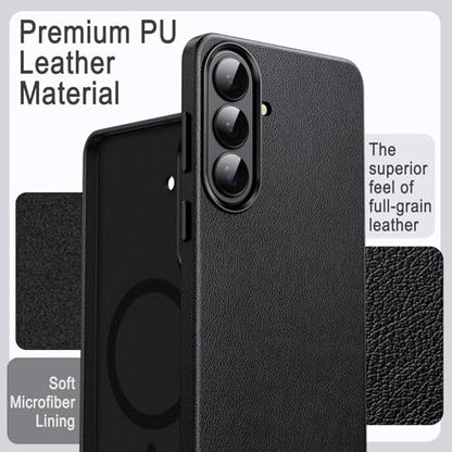 JETech Vegan Leather Case for Samsung Galaxy S26, Black | Compatible with MagSafe, Anti-Slip Grip Phone Cover, Metal Button, Soft Microfiber Lining - color: Black, size: Galaxy S26