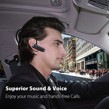 Bluetooth Headset, Hands-Free Wreless Bluetooth Earpiece with 18 Hours Playtime and Noise Cancelling Mic for iPhone Samsung Android Cell Phone Truck Driver - Black - color: Black