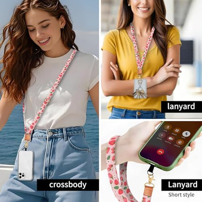 Phone Lanyard Crossbody Wrist Strap, Universal Adjustable Neck Strap for Phone Case Keys ID Badges - color: Watercolor Pink Strawberry