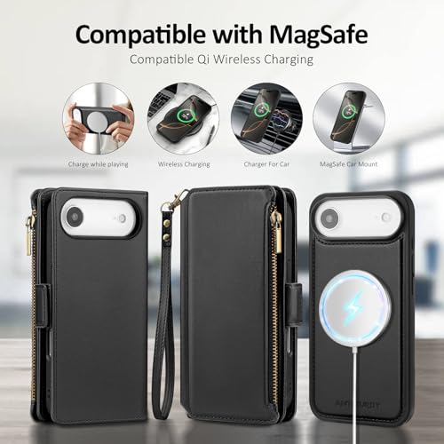 Antsturdy Compatible with MagSafe iPhone 17 Air Wallet Case,Black - color: (Detachable with Magsafe)-Black