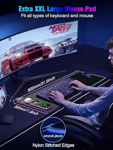 Mouse Pad with Magnetic Wireless Charging, Large Desk Pad Protector, RGB Black Desk Mat with 15W Fast Charger, Non-Slip Waterproof Mousepad for Office Home Gaming - color: Black Magnetic Charging XL with 20W Adapter