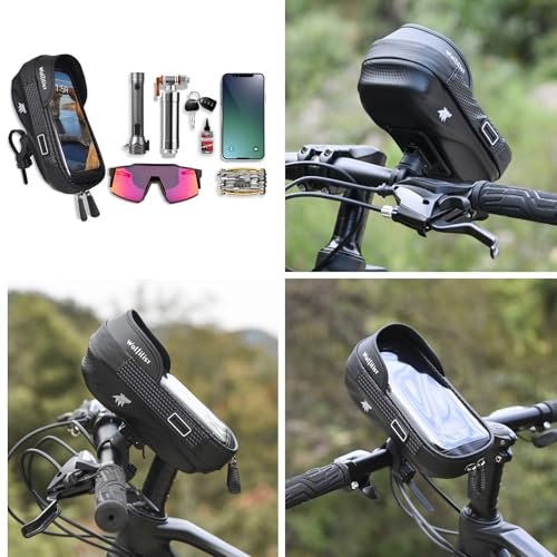 WOLFILIST Waterproof Bike Phone Mount - Touch Screen Holder for 7'' Phones, 360° Rotation & Shockproof Handlebar Bag - Ideal for Cycling, Motorcycle, Electric Bike Accessories (BLACK)