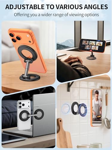 Dual-Sided Magnetic Phone Holder Mount for MagSafe Phone Grip Stand, 360° Adjustable Magnetic Phone Stand for iPhone/Sumsung/Google/Android, Foldable MagSafe Phone Ring Holder for Car, Gym, Golf Cart