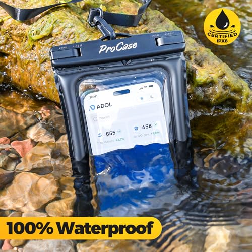 ProCase 2 Pack Floating Waterproof Phone Pouch, IPX8 Dry Bag for 7" Phones | Fits iPhone 17/16/15/14, Galaxy S24/S23 & Pixel 8/7. Touchscreen Waterproof Pouch for Swimming, Diving & Snow -Black - color: Black