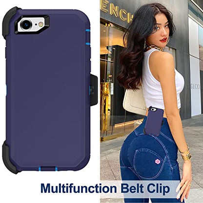 for iPhone SE 2020 Case, iPhone 8 Case, iPhone 7 Case with Belt Clip Holster, 2X Screen Protector, Heavy Duty Military Grade Rugged Shockproof Protective Cover for iPhone 7/8/SE 2nd (Blue) - color: Blue