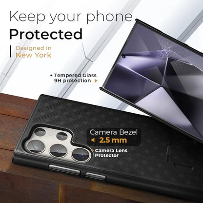 MOTIVE for Samsung Galaxy s24 Ultra Case with Belt Clip, Kickstand | 6.8" | Ranger v1 Series, Black, 360° holster, open-top/bottom port access, grip, slim - size: S24 Ultra