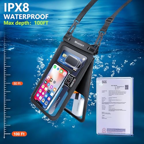 Niveaya [Up to 10.5"]Waterproof Phone Pouch - 2 Pack, Waterproof Phone Lanyard Case with iPhone 17/16/15/14/13 Pro Max up to 9.5", Phone Dry Bags for Vacation Beach Pool Kayak Cruise Travel Essentials - color: Black+ Black, size: Large 10.5"