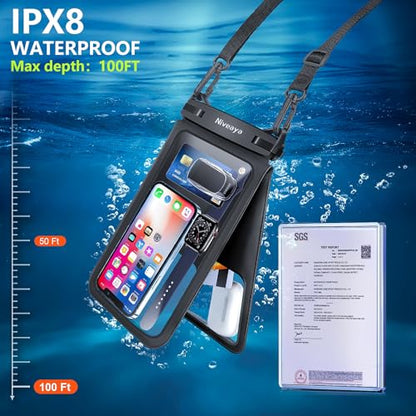 Niveaya [Up to 10.5"]Waterproof Phone Pouch - 2 Pack, Waterproof Phone Lanyard Case with iPhone 17/16/15/14/13 Pro Max up to 9.5", Phone Dry Bags for Vacation Beach Pool Kayak Cruise Travel Essentials - color: Black+ Black, size: Large 10.5"