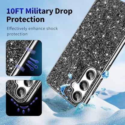 S25 FE Glitter Case for Samsung Galaxy S25 FE 5G Phone Case for Women Girls, Slim Ultra Thin Matte Back Shockproof Protective Cover for Samsung S25 FE 5G, Crystal Bling Case, 2025 (Black) - color: Black
