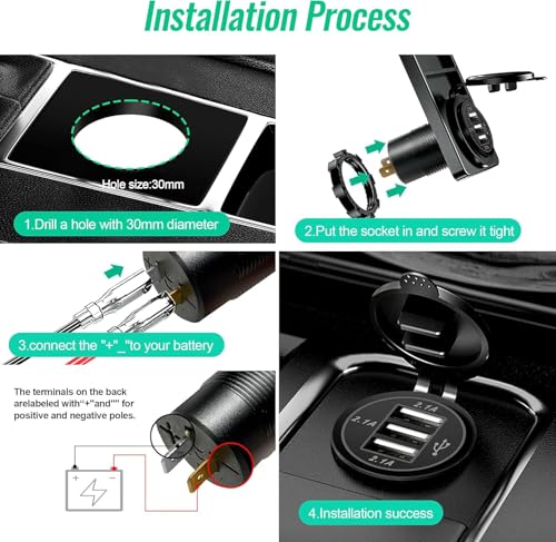 12V USB Outlet, 3 Port Car Charger Socket for Boat Marine RV Truck Golf - color: 1-Pack