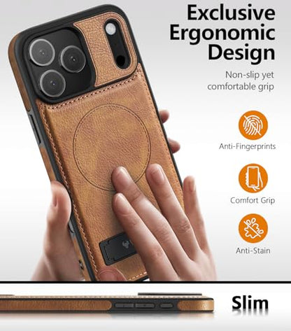 WTCASE Magnetic for iPhone 1X Leather Case,Built-in Invisible Stand [Compatible with Magsafe] Protective Slim Kickstand Phone Cover (2025) (Brown, iPhone 1R Pro Max) - color: Brown, size: iPhone 1R Pro Max