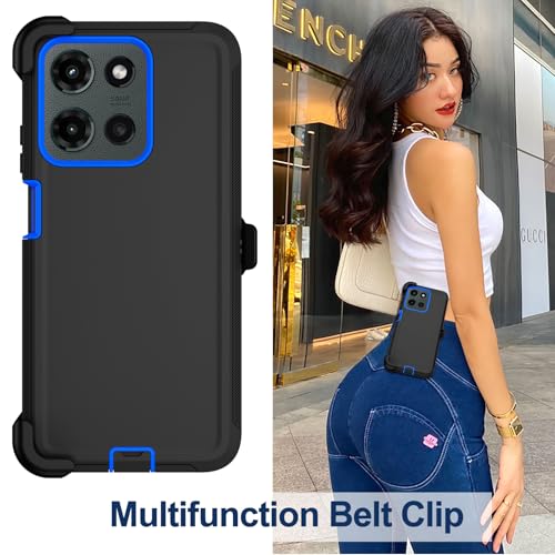 for Motorola Moto G 2026/2025 Case,Moto G Play 2026 Case,with Belt Clip Holster,2X Screen Protector,Heavy Duty Military Grade Full Body Shockproof Dust-Proof Rugged Protective Cover (Blue) - color: Black/Blue