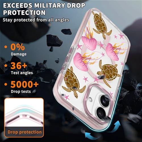 VisEnt Clear Case for iPhone 17, Magnetic Phone Case, Transparent Slim Cover, Military Grade Protection, Shockproof, Anti-Yellowing, Scratch Resistant, Pink Jellyfish Sea Turtle - color: Pink Jellyfish Sea Turtle, size: Iphone 17