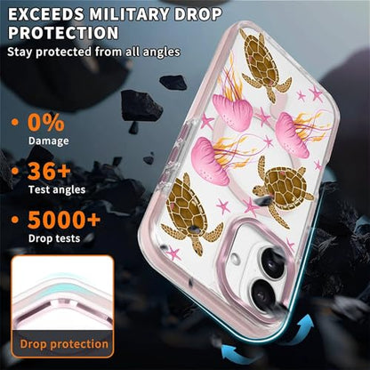 VisEnt Clear Case for iPhone 17, Magnetic Phone Case, Transparent Slim Cover, Military Grade Protection, Shockproof, Anti-Yellowing, Scratch Resistant, Pink Jellyfish Sea Turtle - color: Pink Jellyfish Sea Turtle, size: Iphone 17