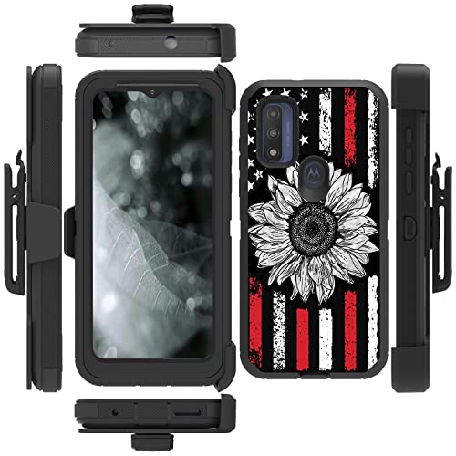 for Moto G Pure 2021/ Moto G Power 2022 Case, Heavy Duty Triple-Layer Drop Protection Full-Body Rugged Shockproof Durable Cover Holster with Swivel Belt-Clip, American Retro Sunflower Flag - color: American Retro Sunflower Flag, size: Moto G Pure/ Moto G