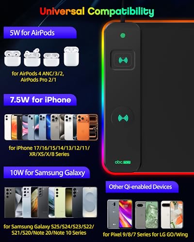 Magnetic Wireless Charging Mouse Pad Gaming, 31.5"x15.8" Large Desk Mat - color: RGB-Adatper