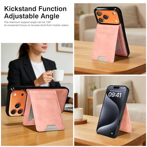 for iPhone 17 Pro Max MagSafe Wallet Case, Magnetic Detachable Leather Wallet with Card Holder & Kickstand, Slim Protective Phone Case Compatibility with iPhone 17 Pro Max. Pink - color: Pink