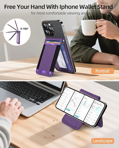 for MagSafe Wallet with Money Clip, Adjustable Stand, 8 Card Holder | ID Window, Stronger Magnetic Wallet for iPhone 17/16/15/14/13/12 Series, RFID Blocking, for iPhone Wallet, Purple - color: Purple