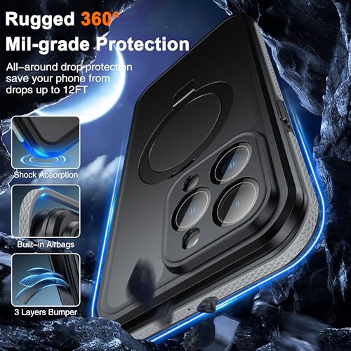 Oterkin Magnetic Stand for iPhone 14 Pro Case Waterproof IP68, Black - color: Black, size: iPhone 14 Pro